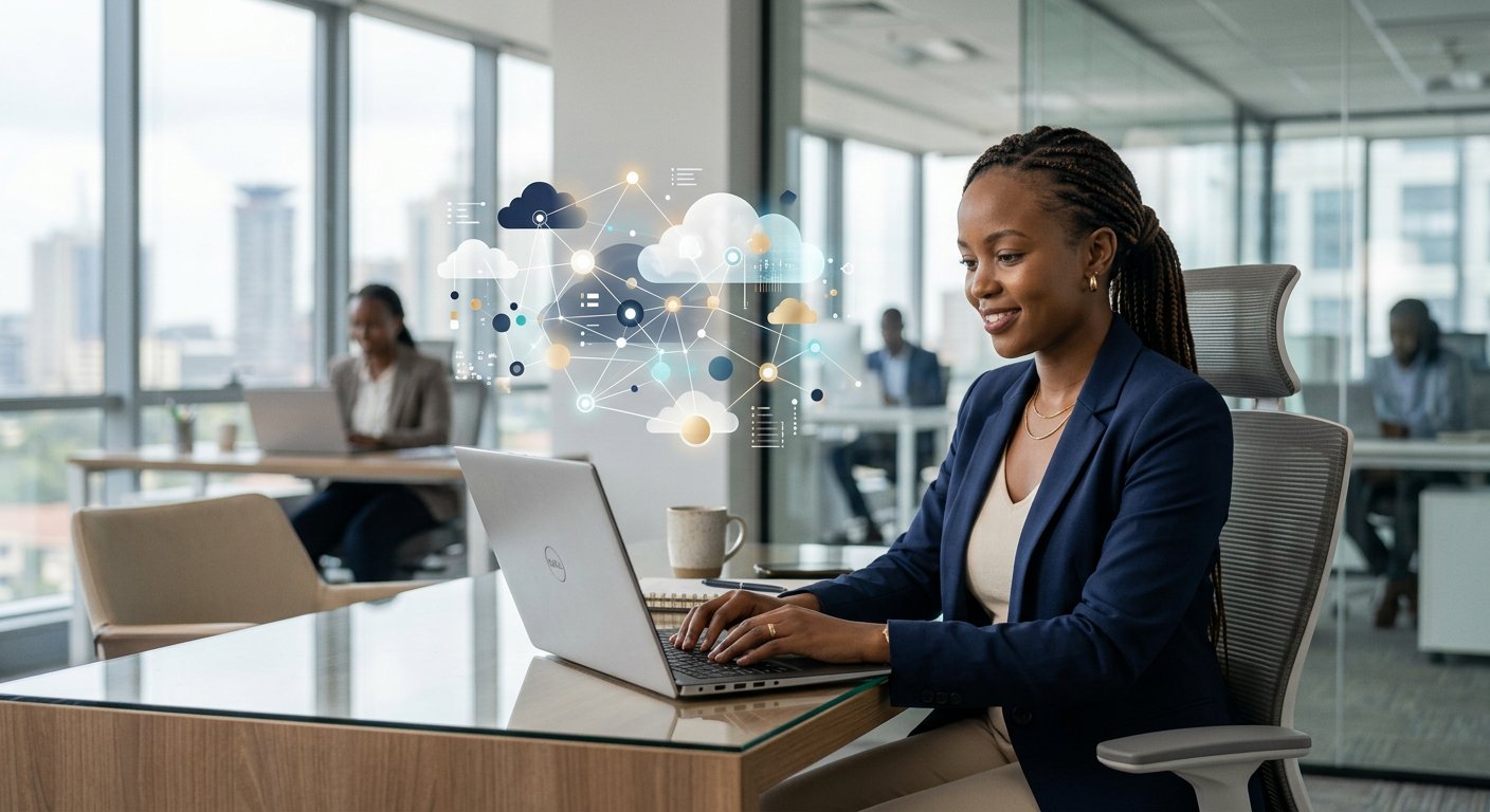 Professional using cloud technology in a modern office