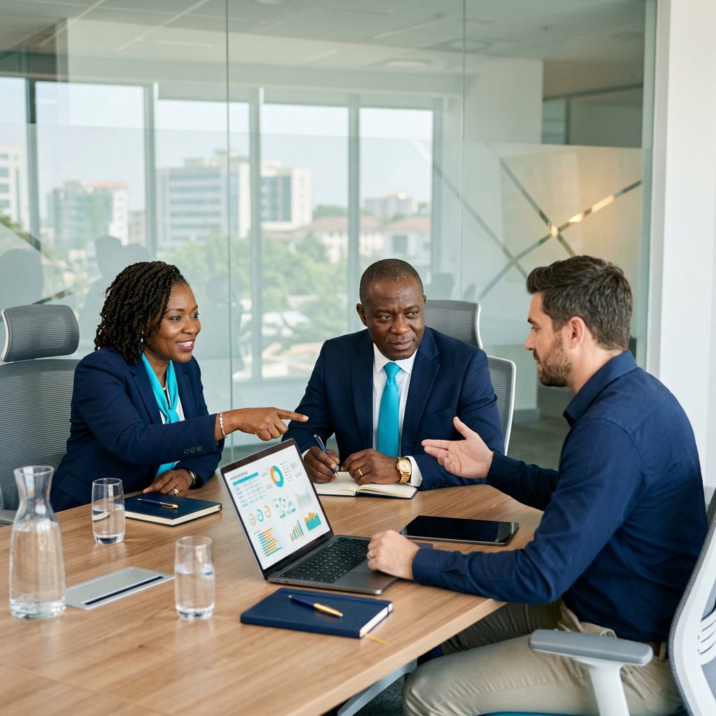 Technology consultant meeting with business leaders