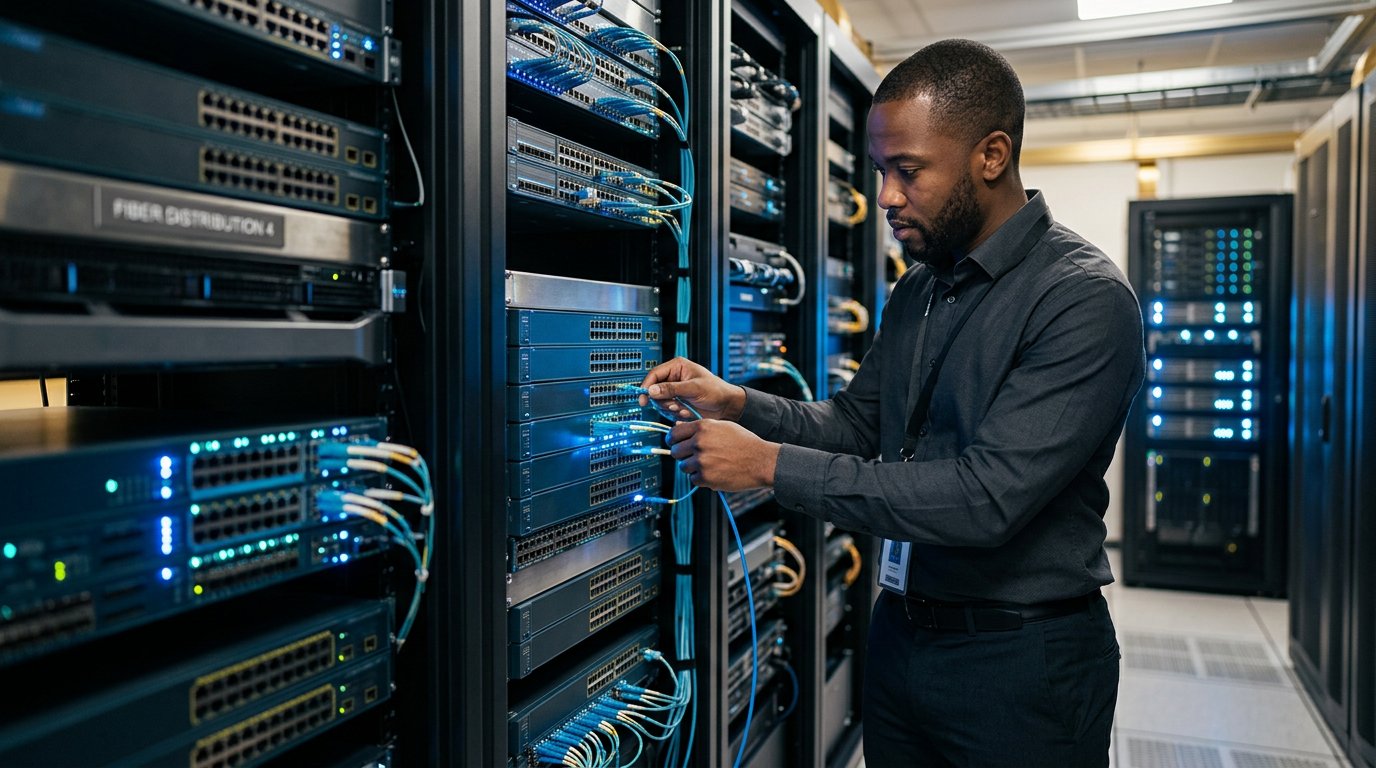 Engineer working on enterprise network infrastructure