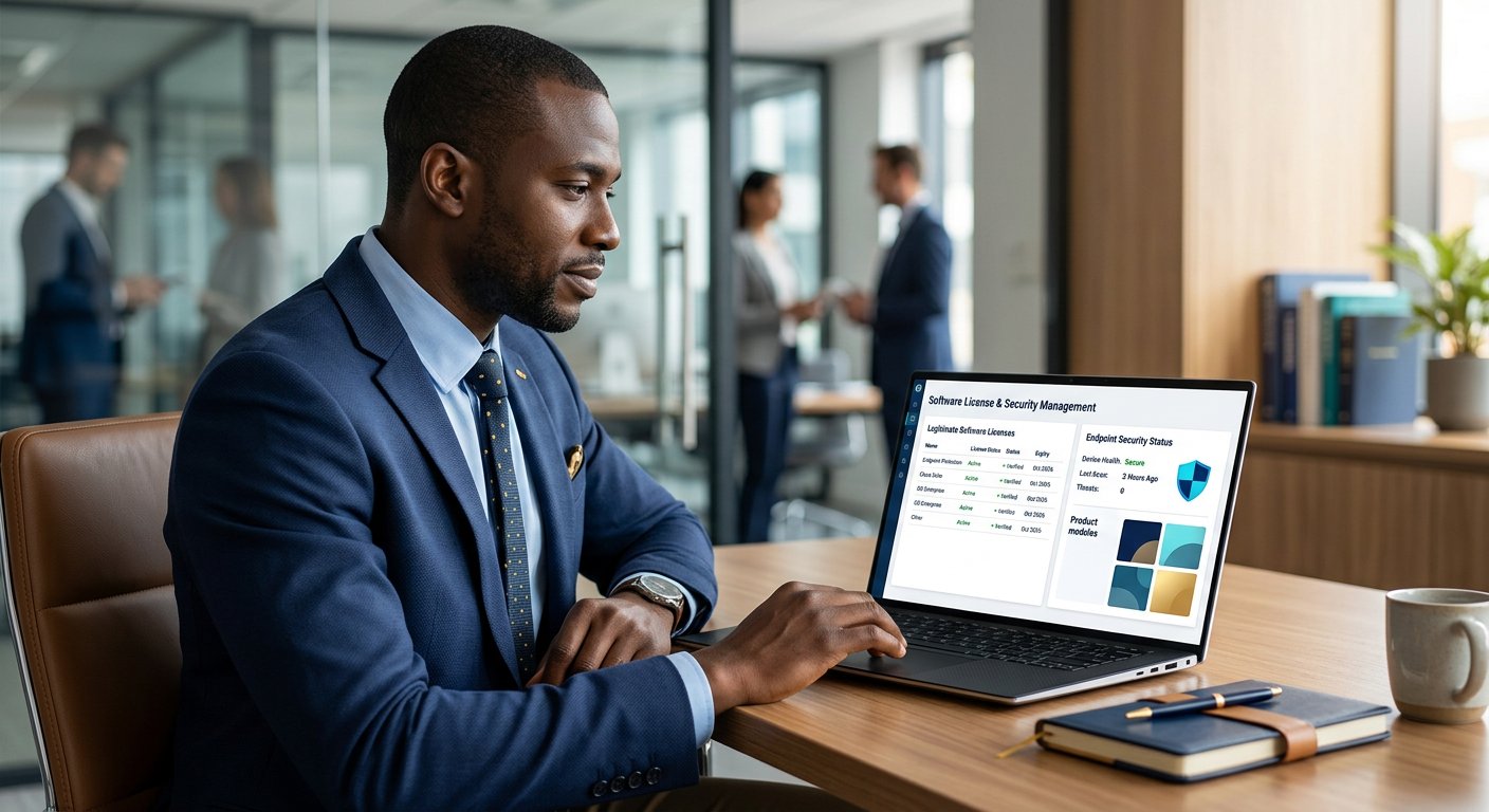 IT professional reviewing genuine business software licences